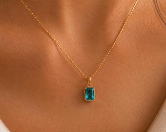 March Birthstone Necklace Aquamarine Pendant 925 Sterling Silver CZ Charm Birthday Gift for Her Birthstone Jewelry Women Gift