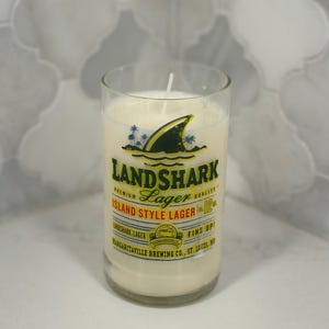 Landshark Lager - Handmade Recycled Beer Bottle Candle - White Tea Scent - Beer Bottle Size