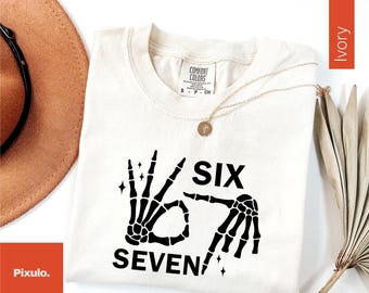 Comfort Colors® 6 7 Meme T-Shirt, Funny Skeleton Hands Shirt, Halloween Couples Shirt, Trendy Shirt, Six Seven Shirt, 67 Couples Sweatshirt