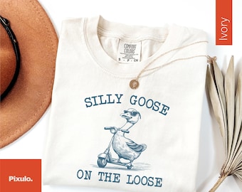 Comfort Colors Silly Goose T-Shirt, Silly Goose On The Loose Tee, Funny Goose Shirt, Funny Scooter Riding Goose Sweatshirt, Silly Goose Tee