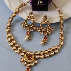 Gold Plated Jadau Kundan Choker Set/Indian Jewelry/Bridal Jewelry/Festive Necklace Set/Partywear Choker Set/Wedding Jewelry Set