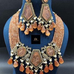 Uncut polki Mosinte kundan choker necklac Sabyasachi Inspired Moissanite Polki Bridal Necklace With Earrings, Indian Choker