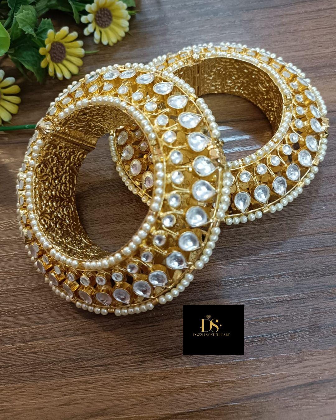 Jadau Polki Pachi Kundan Heavy Bangles Set, Indian Bridal Kada ...