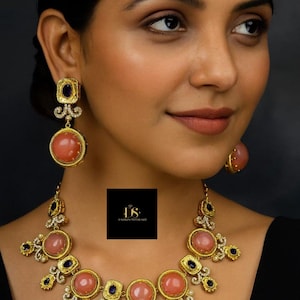 Sabyasachi Inspired Moissanite Polki Bridal Necklace With Earrings, Indian Choker