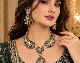 Maroon Kundan Bridal Necklace Set, Indian Pakistani Wedding Jewelry