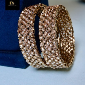 Broad Antique Gold Polki Stone Bangle Set, Wedding Bangle Set Indian Asian Bangles, Indian Bollywood Jewelry, Pakistani, Gift For Her