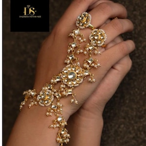 Pachi Kundan bracelet/Haathphool /polki bracelet/finger bracelet/ Matte Gold Ring Bracelet/hand harness/Indian Bridal bracelet/hath panja