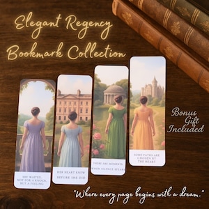 Regency Bookmarks Set: Jane Austen Inspired, Laminated with Quote