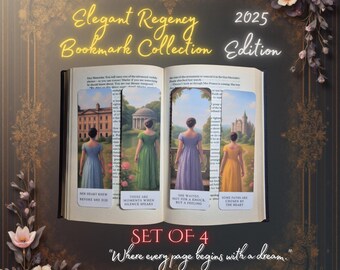 Regency Bookmarks Set of 4. Jane Austen Inspired. Romantic. Bridgerton Inspired. Victorian style. gift for her. gift for friend. bookmark