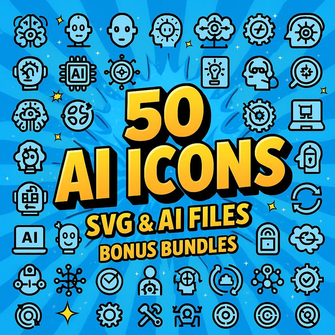 AI SVG Icon Bundle | 50 Artificial Intelligence Line Icons | Neural ...