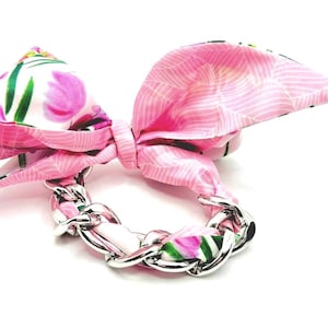 Silver Chain Link Bracelet – Pink Lavender Tulip Floral Scarf Jewelry