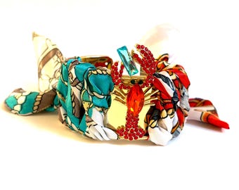 Red Rhinestone Crab Pendant Cuff  Scarf Bracelet – Summer Statement Jewelry