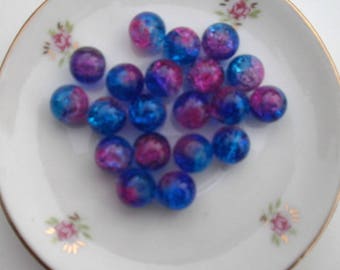 180 set of 10 craqueler Pink/Blue 10mm glass beads