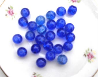 173 set of 10 8 mm blue Crackle glass beads