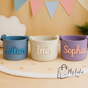 Geschenkkorb Babyparty – Personalisiertes Babygeschenk mit Namen – Geschenk zur Geburt, Mädchen oder Junge – Geschenk zur Geburt – Benutzerdefinierter Namenskorb – Kinderzimmeraufbewahrung