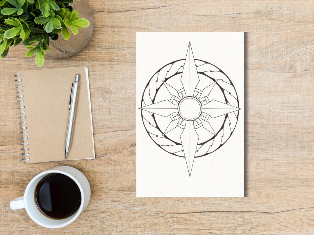 Hand Drawn North Compass Coloring Page, Abstract Art (PDF Pattern) - Etsy