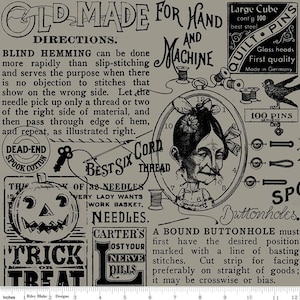 Riley Blake / Old Made Text gray -  c10594 - by the yard