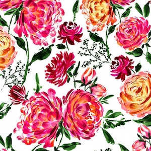 FLOWER SHOP  Digital Cuddle® Fuchsia Minky by Shannon Fabrics -  Vibrant Floral Arrangements