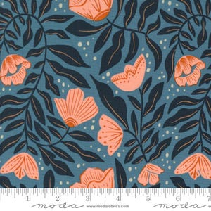 FOLK LORE Dancing Flowers in Lake Blue Designed By Stephanie Sliwinsk of Fancy That Design House for Moda Fab #45602-23 | Cut-to-size