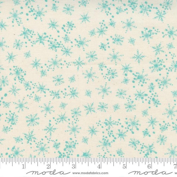 CHEER MERRIEMENT by Fancy that Design House for Moda Fabrics | Aqua snowflakes on Natual 45535 11 | choose your continuous cut