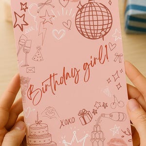 Cartão de aniversário para aniversariante – Cartão de aniversário rosa para imprimir para ela – Cartão de festa digital – Download instantâneo