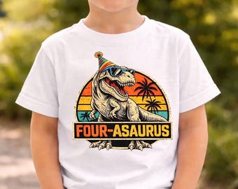 Four-asaurus Retro Dinosaur 4th Birthday PNG Design (Digital Download)