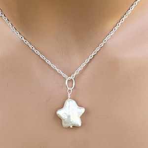Star Pearl AAAA Natural Freshwater Pearl Necklace / 10 or 12 mm Solitaire Single Star Pearl / Sterling Silver / Yellow or Rose Gold