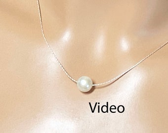 Superior Freshwater Pearl Necklace/ AAAA Blemish Free Superior 8+ mm Solitaire Round White Pearl / Sterling Silver/Wedding Bridesmaid Gift