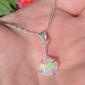 Ethiopian Fire Opal Polished Irregular Necklace/Sterling Silver/ Florescent Rainbow Play 1.60 Ct 9.97 x 10.24 x 4.25 mm Ethiopian Fire Opal