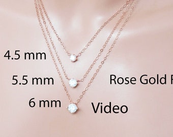 Moissanit 14K Rose oder Gelbgold; Sterling Silber Minimalist Halskette / .40 - 3 Ct 4 - 9 mm D, G bis i Grade / Bail-less (Ohren Einstellung)