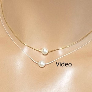 Solitaire Natural Freshwater Pearl AAAA 5+mm White Single Pearl Necklace / Sterling Silver/ 14K Yellow Gold Filled/ Small Solitaire Pearl