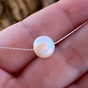 Large Freshwater Pearl & Solid Sterling Chain Necklace/ Blemish Free Single Large AAAA 9mm White or Color Choice / Wedding Bridesmaid Gift