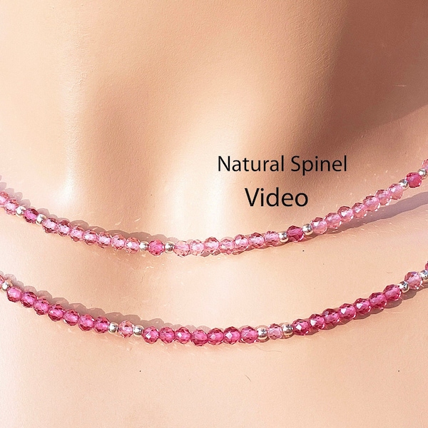 Natural Pink Spinel Necklace/July Birthstone/Very Clear 3mm Natural Light or Dark Pink Spinel/Sterling Silver/14K Rose or Yellow Gold Filled