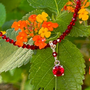 Natural Blood Red Ruby & Natural Spinel Necklace/ July / 1.65 to 2.5 Ct 6.6or 7.75mm AAAA Ruby / 3mm Red Spinel / Sterling Silver