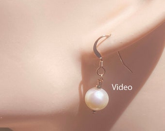AAA+ Natural Freshwater Pearl Earrings/ Round 5, 6, 7 or 8mm Real Freshwater Pearls/ .925 Sterling Silver, 14K Rose or Yellow Gold Filled