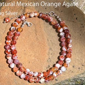 Natural Mexican Orange Agate Necklace / 6 mm beads / Sterling Silver/ 14K Yellow Gold Fill