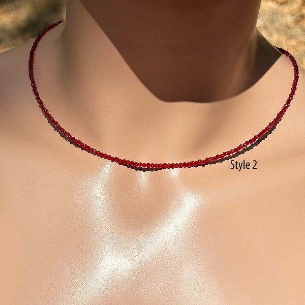 AAAA Mini 2mm Ruby Red Natural Spinel Necklace/ July / Very Clear 2 mm Natural Red Spinel/ Sterling Silver/ 14K Rose or Yellow Gold Filled
