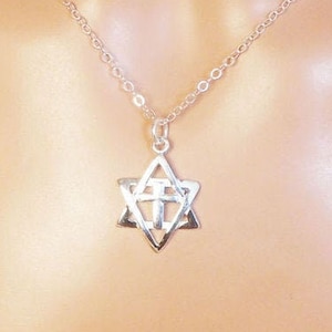 Star of David with Cross Necklace / all Solid Sterling Silver / Charm 3/4 inch / Dangle 1 inch