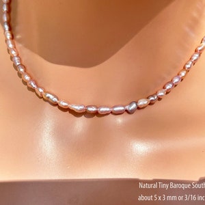 Kleine natuurlijke AAA+ barokke Zuidzeeparels multiroze ketting/5 x 3 mm Zuidzeeparel/gladde rijst/sterlingzilver/geel of roségoudvulling