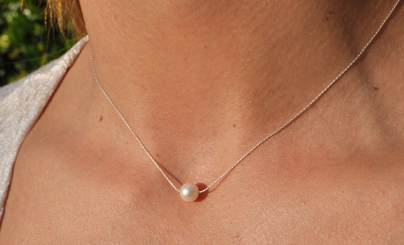 Classic Solitaire Freshwater Pearl Necklace/ Sterling Silver or Gold Filled/ AAA 4mm 5mm 6mm Pearl Fine Sterling Chain/Flower Girl/ Style 2 image 1