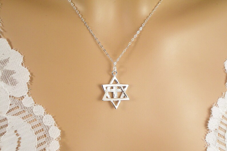 Star of David with Cross Necklace all Solid Sterling Sillver