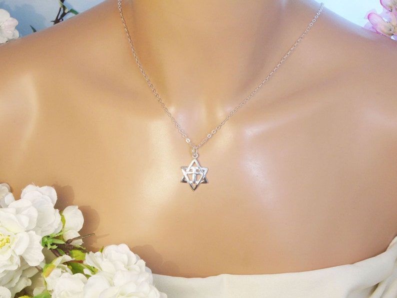 Star of David with Cross Necklace all Solid Sterling Sillver
