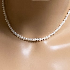 Mini Seed Genuine Freshwater Pearls Necklace/Baroque 4 x 3.5 mm White Freshwater Pearl /Sterling Silver / Unisex / Natural Luster