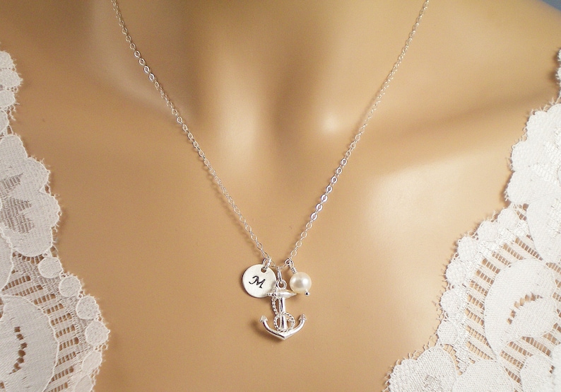 Sterling Silver Anchor Personalized Anchor Birthstone Etsy