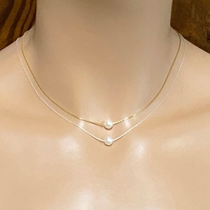 Classic Solitaire Freshwater Pearl Necklace/ Sterling Silver or Gold Filled/ AAA 4mm 5mm 6mm Pearl Fine Sterling Chain/Flower Girl/ Style 2 image 4