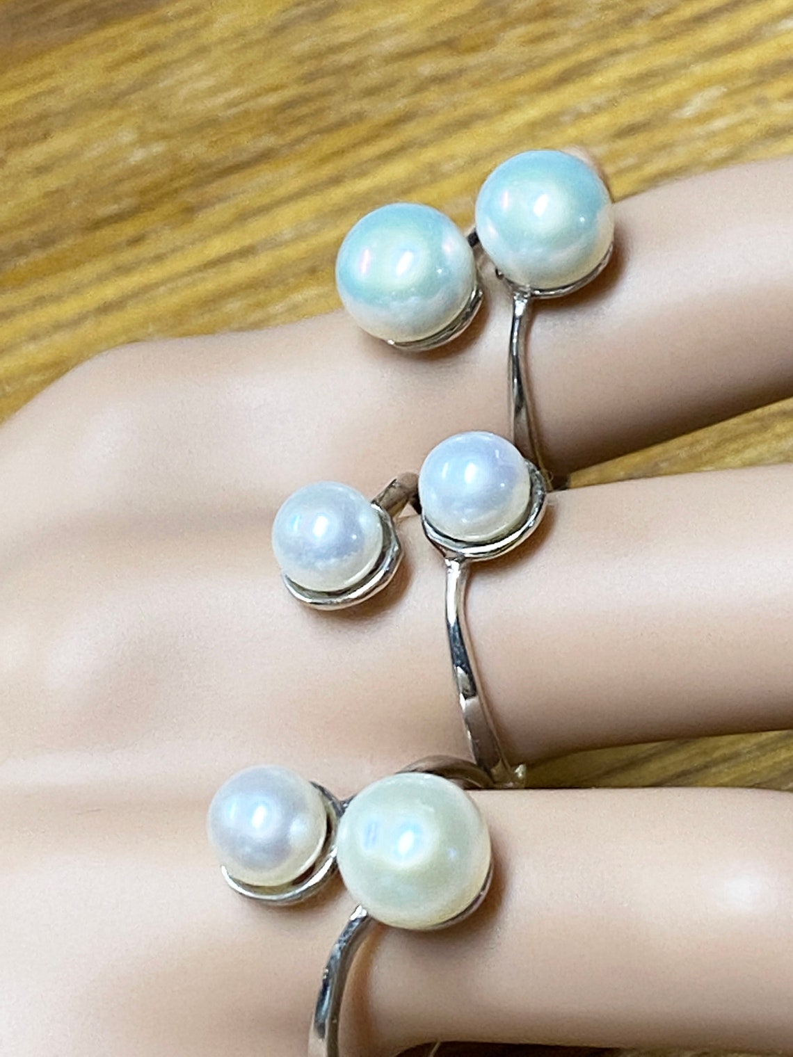 2 Pearl Sterling Silver Ring Double Pearl Ring AAAA Etsy