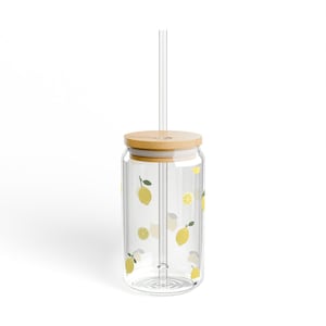 Glass Tumbler with Lemonade Design - Summer Drinkware, Beverage Cup, Refreshing Drink Container, Citrus Glassware, Gift for Lemonade Lover