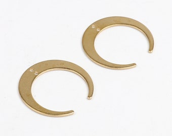 24 Raw Brass Crescent Moon Charms With 2 Holes Blanks Brass Moon Charm 20x6x0.80mm A2235