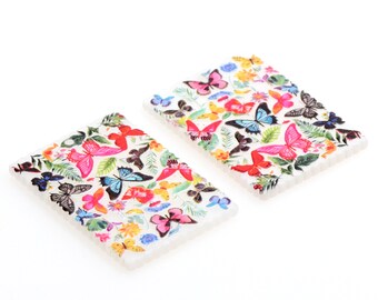 Flowers Acrylic Beads,Acrylic Earring Charms,Rectangle Shaped Pendant,Acrylic Butterfly Earring Parts,Earrings Blanks ,36mmx24.5mm,ACL-357