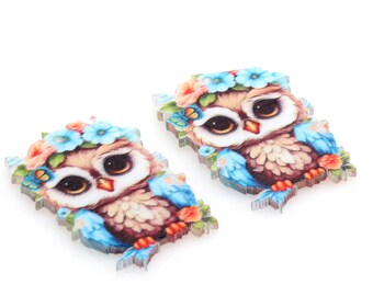 Owl Acrylic Beads,Acrylic Earring Charms,Rectangle Shaped Pendant,Bird Acrylic Earring Parts,Earrings Blanks ,40mmx26mm,ACL-363